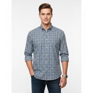 Banana Republic Blue Gingham Grant Fit Supima Cotton Button Up Shirt Size XL